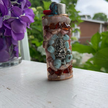 Load image into Gallery viewer, Copper Ganesh Aura light w/ Morganite, Orange Garnet, Rhodochrosite, Larimar, &Selenite